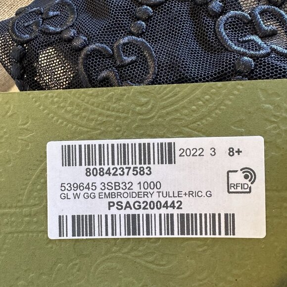 NWT GUCCI GLOVES TULLE LACE GG BLACK Sz 8.5 / L - Picture 7 of 8